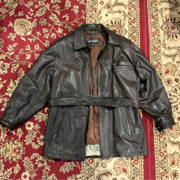 Vintage GIVERNY Men Size L Brown Soft Leather Long Sleeve Lined Jacket - Picture 2 of 3
